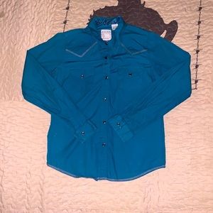 Girls Teal Roper Button Down Shirt| Size L|